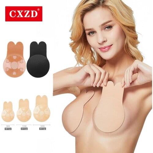 CXZD Women Push Up Bras For Self Adhesive Silicone Strapless Invisible Bra Tape Kawaii Rabbit Bra Pads Reusable Sticky Breast