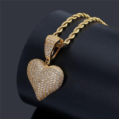 THE BLING KING Hip Hop Poker Heart Necklace&Pendant With 4mm Tennis Chain Gold Silver Color Iced Out Cubic Zircon Mens Jewelry