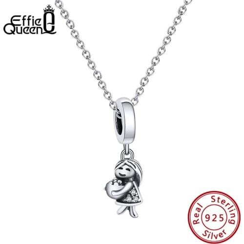Effie Queen Little Girl Pendant Charms Real 925 Oxidized Silver Sweet Couple Jewelry Making Heart Love Gift for Girls Women CB13