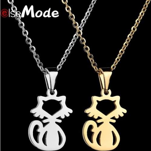 ELSEMODE Hollow Cat Pet Necklaces for Women Gold 316L Stainless Steel Animal Pendant Necklaces Lucky Jewelry Birthday Gifts