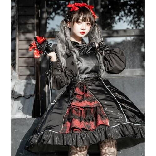 Lolita Gothic Dress Jsk Red Black Cool Sleeveless Suspender Dress Loli Kawaii Dress D809