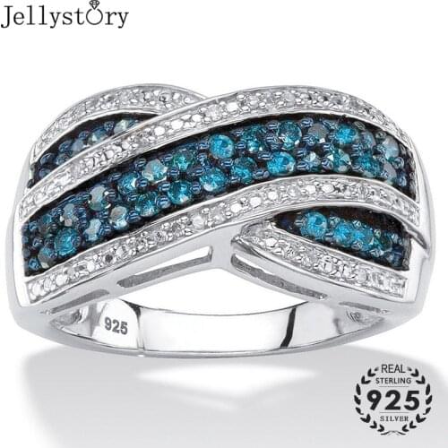 Jellystory Trendy Silver 925 Jewelry Ring with Sapphire zirocn Gemstones Cross shape Ring for women Wedding Party Gift size 6-10