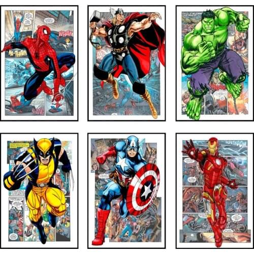 Canvas Painting Wall Art Marvel Comic Superhero Spider Man Captain America Posters and Prints Wall Decor Pictures Room Decor