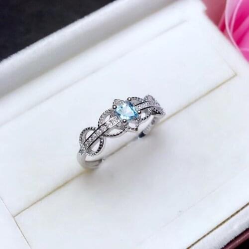 Natural blue topaz gem Ring Natural gemstone ring S925 silver trendy Lovely circle square women girl party gift fine Jewelry