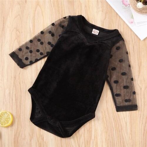 Toddler Baby Girls Clothes transparent Long Sleeve Lace Velvet Polka Dot Bodysuit round neck kids cotton Jumpsuit one pieces