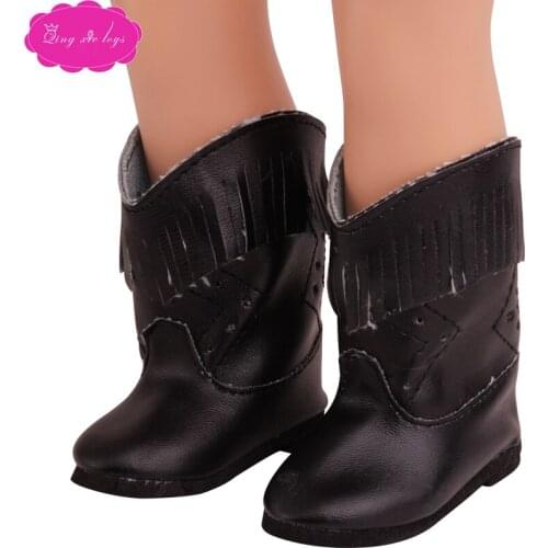 18 inch Girls doll shoes American black winter boots Baby toys fit 43 cm baby dolls gift for a child s240