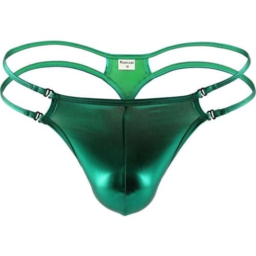 Mens Thongs & G Strings Sexy Men Seamless Penis Pouch Panties Underpants Jockstrap Underwear Men Double thong patent leather