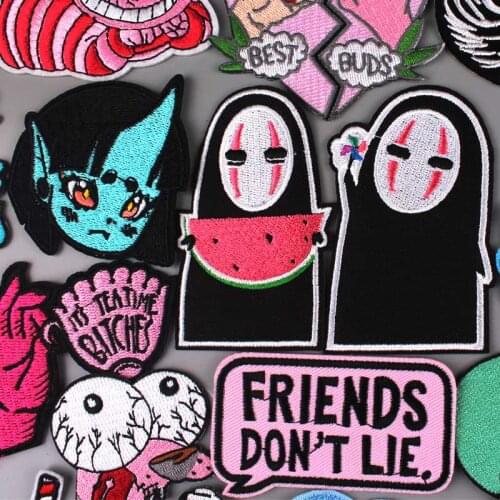 Cartoon Anime Characters Patch Embroidered Patches For Clothing Iron On Patches On Clothes Jacket Stripes Skull Applique DIY
