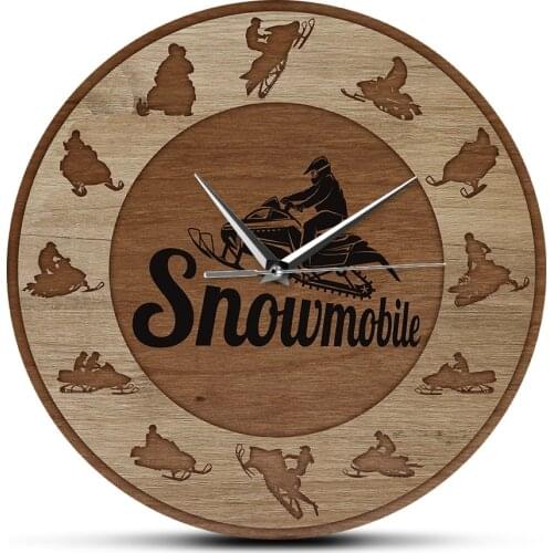 Extreme Snowmobile Riders Silhouette Art Wood Texture Acrylic Print Wall Clock Snow Winter Games Home Decor Snowmobilers Gift