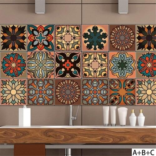 Real 3D Tile Decals Creative Heavy Color DIY Self-adhesive Moroccan Style Tiles Waterproof Rustic RetroWall Sticker for Kitchen