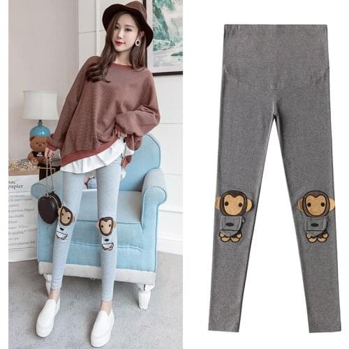 New Products Monkey Embroidered Spring And Autumn High-waisted Maternity Pants Base Skinny Pants Abdominal Support Versatile Sli