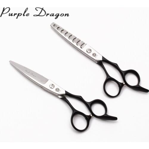 6" 17cm 440C Purple Dragon Black Elastic Handle Hairdressing Scissors Cutting Scissors Thinning Shears Salon Hair Scissors Z9122