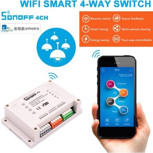 Sonoff 4CH PRO R3 Smart Wifi RF Switch 4 Gang 3 Working Modes Inching Interlock Smart Home Ewelink Switch Work With Alexa Google
