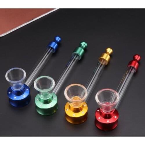 Glass Smoking Pipe With Metal Bowl Pipes For Smoking Herb Portable Smoke Pipas Tobacco Pipe Smoking Accessories