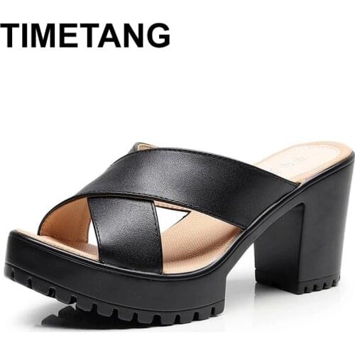 TIMETANGPeep Toe White Black Summer Shoes New 2021 Fashion Womens Slippers For Ladies High Heels Platform Shoes With Block Heel