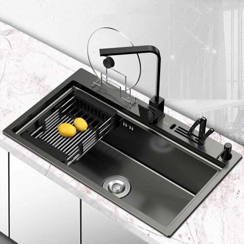 304 stainless steel kitchen multifunctional thickened nano black sink set sink washbasin large single tank 3mm thick 235MM deep