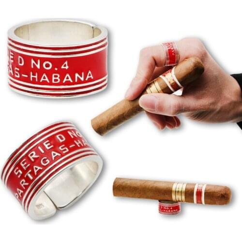 High-end Red Cigar Cigarette Ring Gold-plated 925 Sterling Silver Ring Fashion Jewelry Smoking Tool For COHIBA