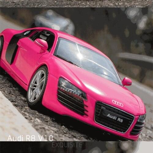 Welly 1:24 Audi R8 V10 Pink car alloy car model simulation car decoration collection gift toy Die casting model boy toy