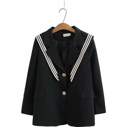 Womens Jacket female oversize spring autumn 2021 plus size sailor collar black Khaki Womens office blazers