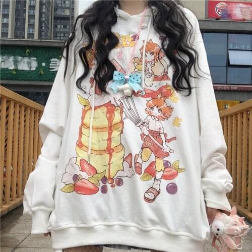 Kawaii Hoodie Oversize Womens Streetwear Top Japanese Anime Cute Print Girl Harajuku Hooded Sweatshirt Preppy Styel JK Hoodie