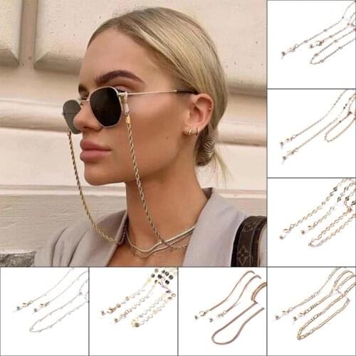 Women Men Fashion Golden Eye Reading Glasses Lanyard Sunglasses Faux Pearl Chain Fashion Pearl Crystal Glasses Chain