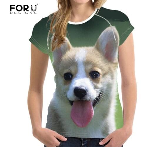 FORUDESIGNS 2019 Cute Animal Puppy Dog Printed WomenT Shirts Fashion Short Sleeve Tops Tees Clothing Teens Girls Summer T-shirts