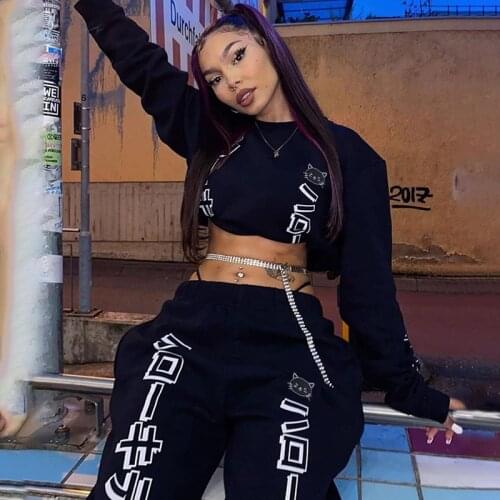 Streetwear suit womens sense of self-cultivation crop top suit women 2021 new plus size pants retro sweatshirt quality top