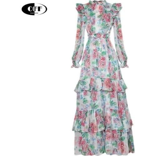 Designer Runway Fashion Chic Maxi Dresses For Women Elegant Ruffles Autumn Elastic Waist Party Evening Beach Holiday Dress Femme