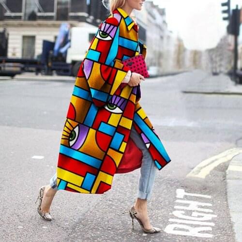 3xl Fashion Printed Coat Women For Winter Turn-down Collar High Street Womens Winter Lapel Wool Coat
