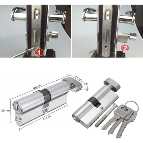 1pcs Door Cylinder Lock Silver Tone Hardware Indoor Aluminum 3 Keys Anti-Theft Door Lock Home Security Bedroom Lock Cylinder