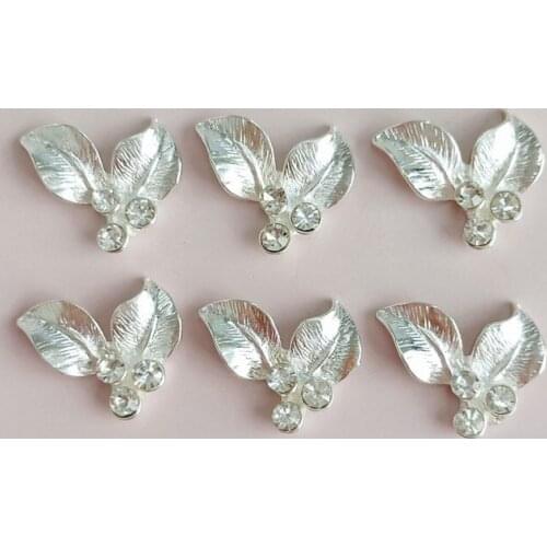 10 PCS 19x23mm Fashion Metal Alloy Silver Plated Leaf Crystal Rhinestone Inlaid Leaves DIY Handmade Headwear Accessories