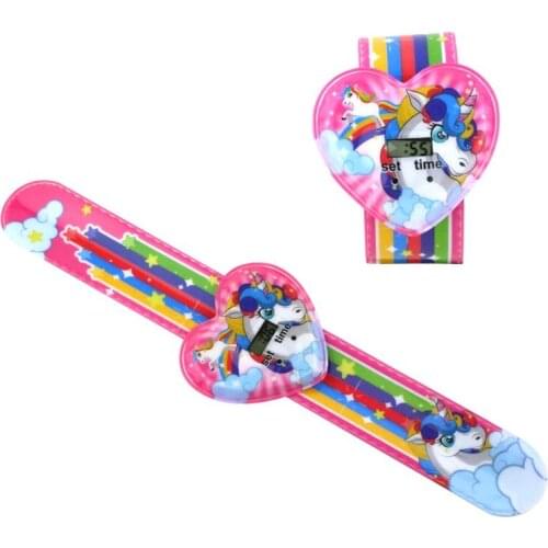Fast 100pcs Unicorn Childrens Watch Carton Rainbow Unicorns Animal Kids Girls Led Slap Watches Wristwatches Gift