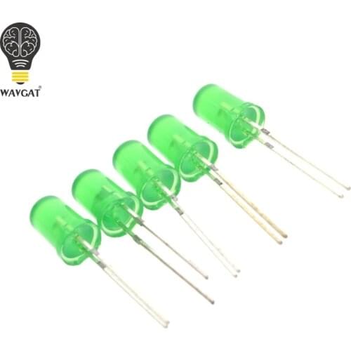 100PCS 5mm Diffused Green LED Diode DIP Round Wide Angle Through Hole 2 Pin LED Light Emitting Diode Lamp 520-535NM 1.8-2.0V
