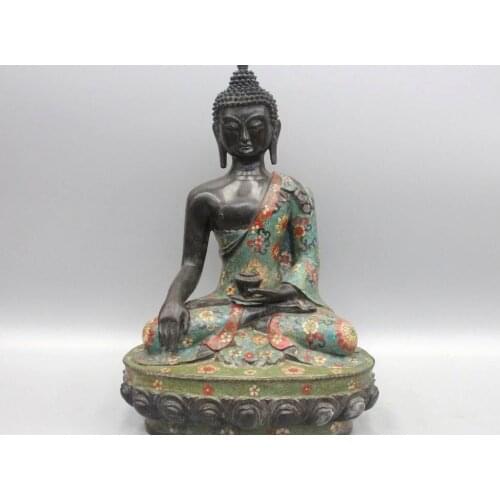 19" China Buddhism Cloisonne Enamel Shakyamuni Sakyamuni Tathagata Buddha Statue