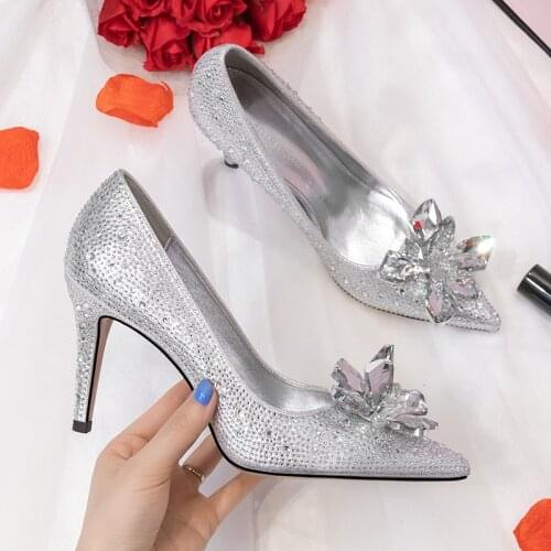 2020 New arrival Sexy Crystal Party dress shoes women wedding shoes Bride shallow mouth fashion shoe high quality Pumps big size