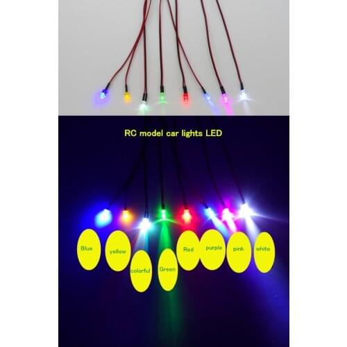 3V-7.4V RC model headlights LED Lamp bead 3/5/8/10MM modification DIY colorful yellow purple green red blue pink white plug wire