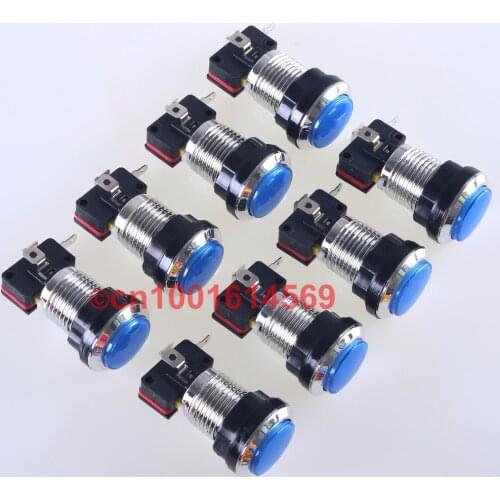 8pcs/lot 30mm Arcade Silver LED Illuminate Push Button for Coin Operator Cabinet & Mini Table Top Arcade Machine DIY Kits - Blue