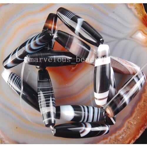 Free Shipping Beautiful Jewelry 8x30mm Black Stipes Carnelian Rice Women Men Spacers Loose Beads 13pcs PG6560