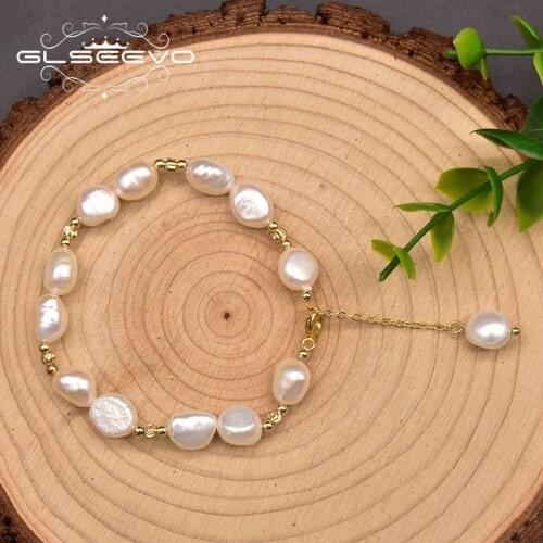 GLSEEVO Pure Natural Baroque Freshwater Pearl Female Wedding Party Gift Bracelets On Hand Noble Luxury Jewelry GB0964