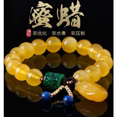 Injection color natural amber beeswax hand round bead jade lap beeswax bracelet for women fashion beeswax bracelet
