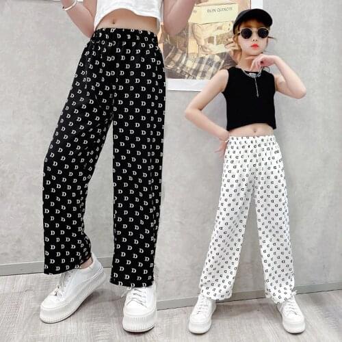 Pants For Girls Letter Print Kids Wide Leg Pants Children Summer Trousers For Casual Style Teenager Clothing 4 5 6 8 10 12 13Yrs