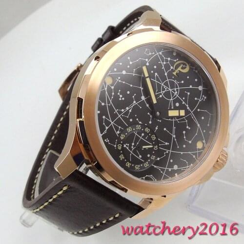44mm parnis black dial Golden case Sapphire glass 2019 Mens watches top brand luxury hand winding 6498 movement mechanical Watch