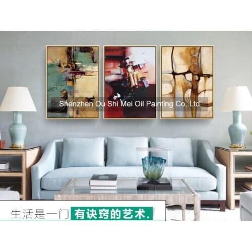 DaFen 2019 New Hand Painted Oil Painting on Canvas Abstract 3Pcs Landscape Wall Painting for Living Room Hetol Decor Paintings