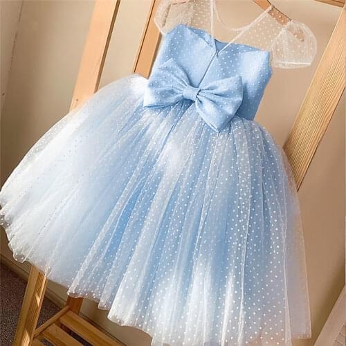 Elegant Evening Dress for Girls Big Bow Tutu Children Princess Dress Flower Bleading Wedding Party Gown Backless Kids Dresses