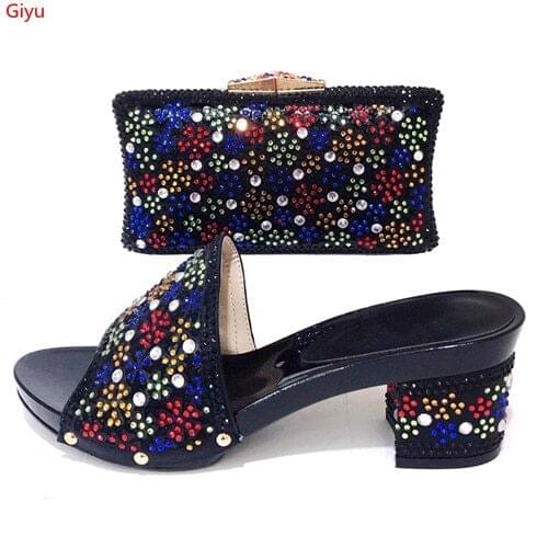 Doershow Italian Shoes with Matching Bag Set Decorated with Rhinestone Shoes and Bag Set African Sets 2019 Nigerian lady!SKI1-16