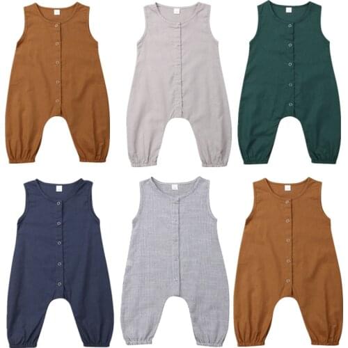 0-24M Newborn Kids Baby Boys Girl Solid Sleeveless Romper Jumpsuit Outfits Playsuit Baby Clothing