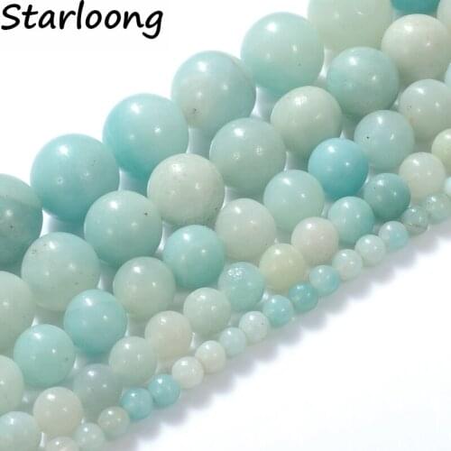 High Quality Natural Stone Blue Amazonite Round Loose Strand Spacer Beads for 4/6/8/10/12mm Jewelry Making Bracelet Necklace Diy