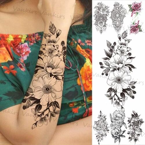 Summer Style Lily Flower Temporary Tattoos For Women Girls Mandala Pendant Rose Tiger Snake Fake Tattoo Sticker Arm Body Tatoos