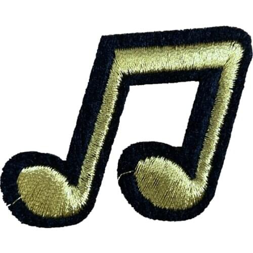 WUYUCONG Small Gold Musical Note Embroidery Appliques for Clothes Shoes Music Notes Sew on Iron on Patches 20pcs/lot