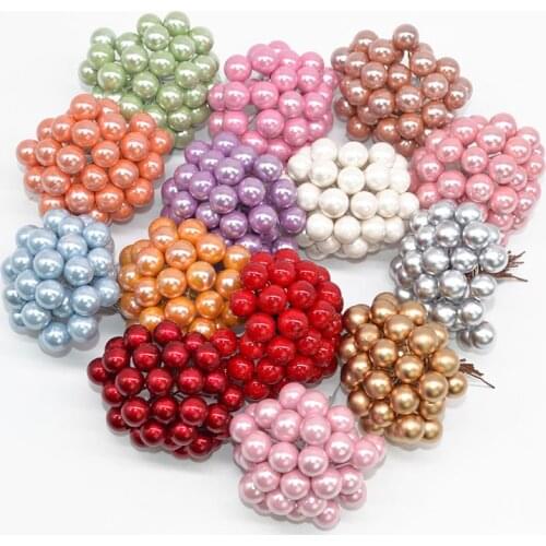 50pcs Mini Berries Plastic Fake Fruit Small Artificial Pearl Flower Stamens Cherry Wedding DIY Gift Box Decorated Xmas Wreaths